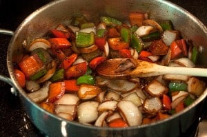 Browning veggies for machaca burritos