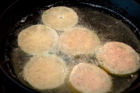 Fried green tomatoes cooking