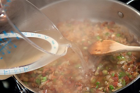 Adding stock to Shrimp & Grits