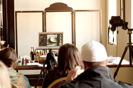 Jennifer Davick and Marian Cooper-Cairns demonstrate a typical setup for a food styling and photography session