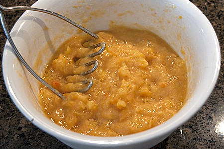 Preparing peaches for Homemade Peach Ice Cream
