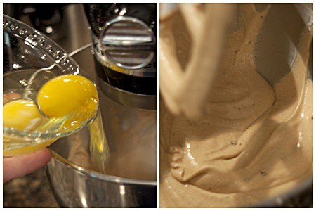 Adding eggs to batter for Glazed Pumpkin Pound Cake Adding eggs to batter for Glazed Pumpkin Pound Cake