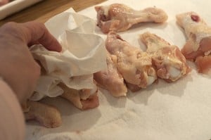 Drying wings for Baked Buffalo Wings