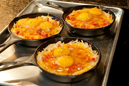 Add eggs to Hash Brown-Omelet Skillets