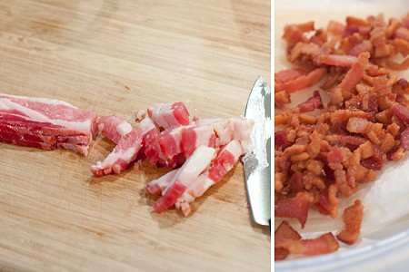 Prepping bacon for Turnip Green Dip