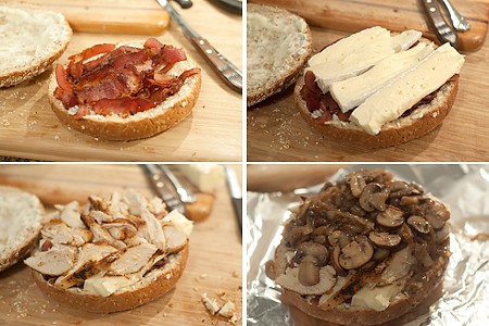 Assembling Chicken, Bacon, and Mushroom Sandwich Assembling Chicken, Bacon, and Mushroom Sandwich