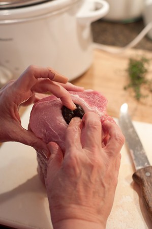 Stuffing the pork loin