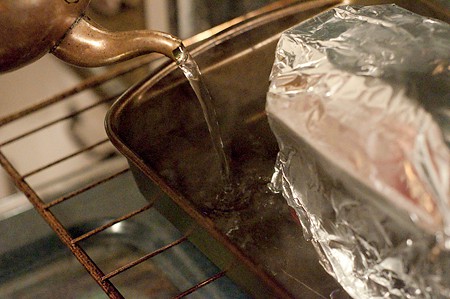 Add boiling water to the pan