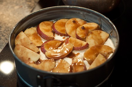 Arrange apples slices on top of batter