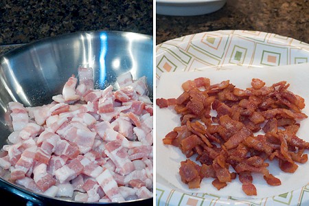 Cooking bacon for Fried Tomatoes with Cream Gravy
