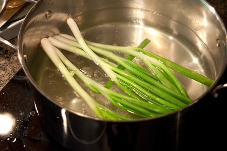 Add the scallions to the same boiling water and cook for two minutes ...