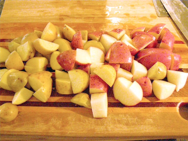 Diced potatoes for Potato and Green Bean Salad