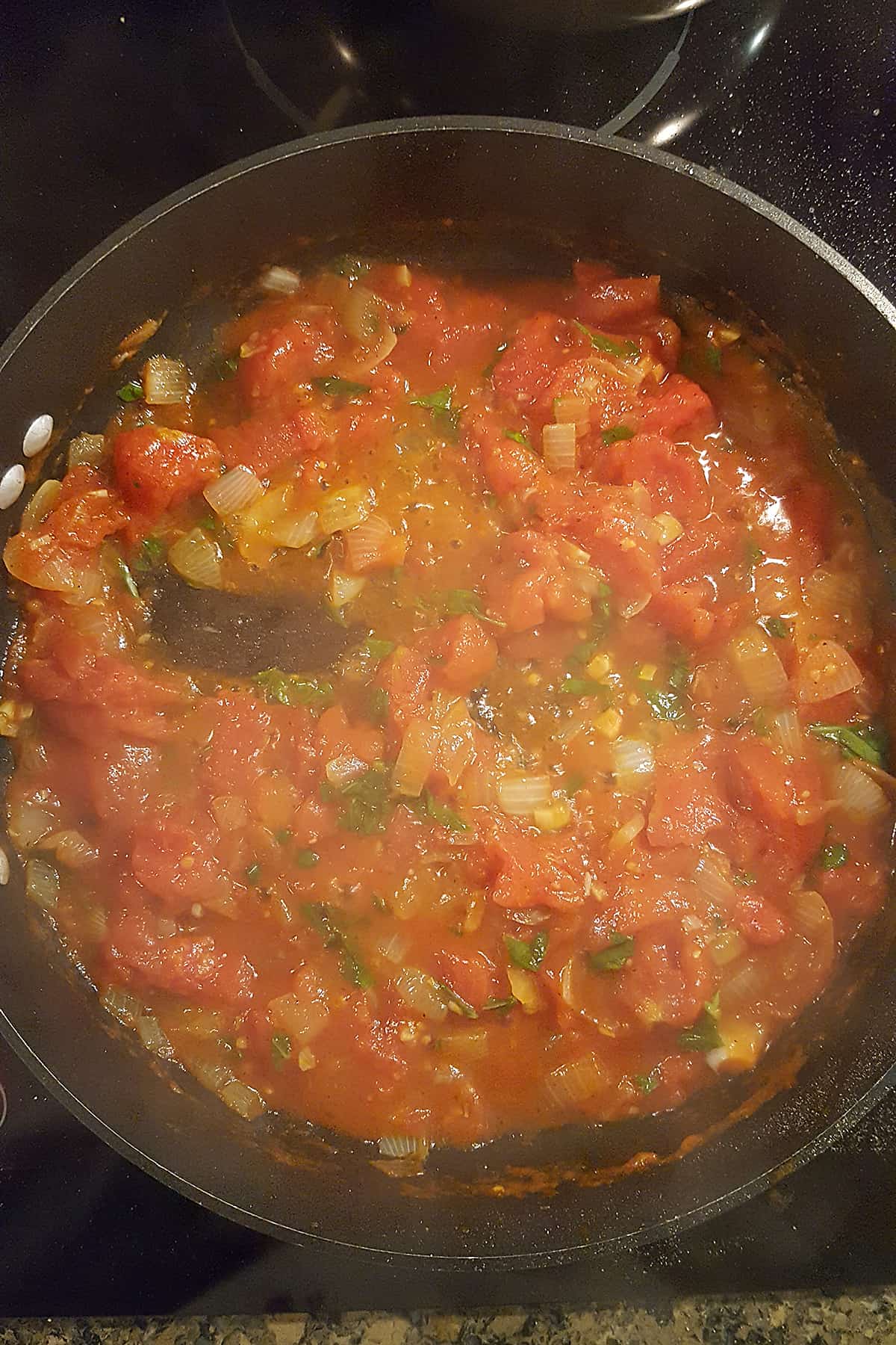 Tomato sauce cooked to a chunky texture.