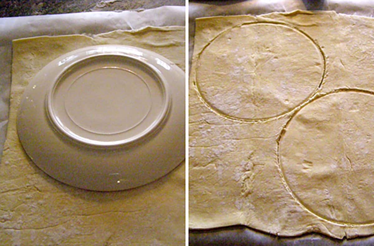 Cutting rounds from puff pastry.