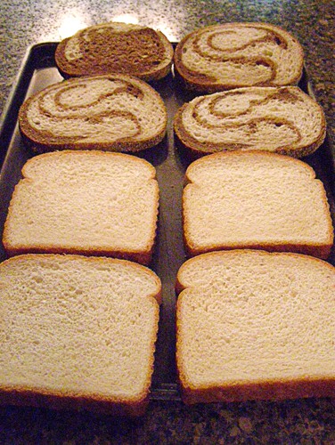 Bread on a baking sheet.
