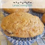 Low Fat Carrot Raisin Muffins - a fantastic, sweet muffin made with yogurt, egg substitute, and applesauce. A favorite for breakfast and afternoon snacks. https://www.lanascooking.com/carrot-raisin-muffins/