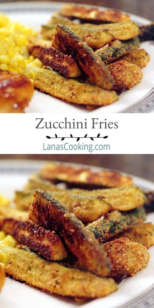 Zucchini Fries are a great way to use extra zucchini! These "fries" are coated with bread crumbs and Parmesan and baked until golden brown. https://www.lanascooking.com/zucchini-fries/