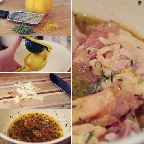 Photo collage showing the steps and ingredients for the marinade.