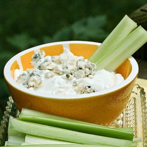 This delicious Bleu Cheese Dip is perfect with raw vegetables or alongside Buffalo chicken wings. You could even put a dollop on your burger! https://www.lanascooking.com/bleu-cheese-dip/