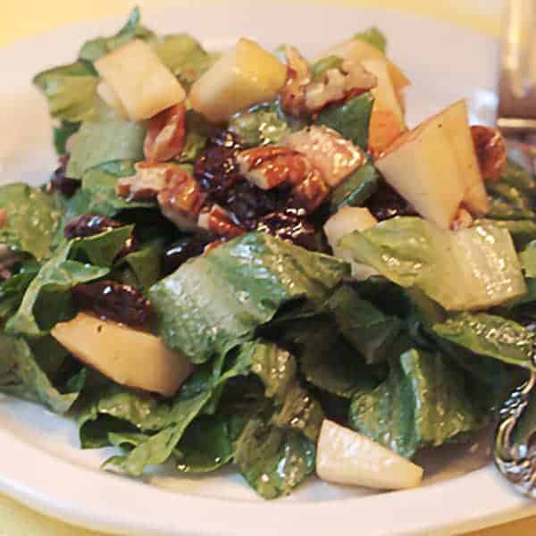 Mixed Green Salad with Apples, Raisins, and Pecans