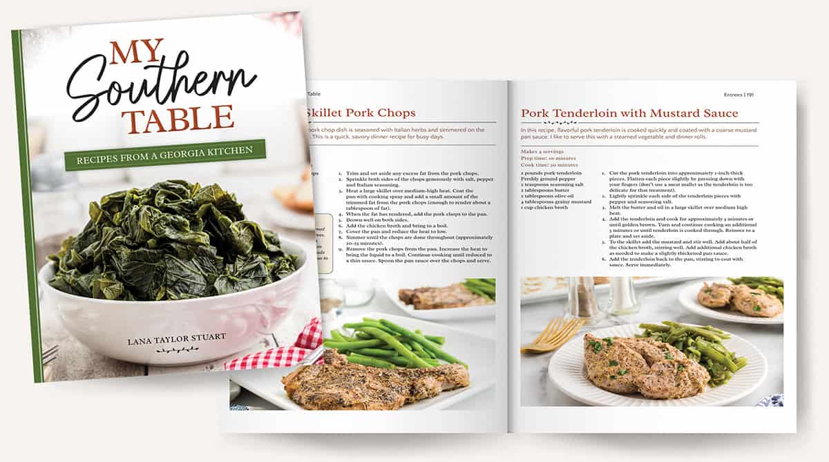 Mockup of pages 190-191 in My Southern Table cookbook.