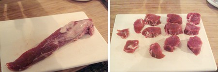 Pork tenderloin on a cutting board.