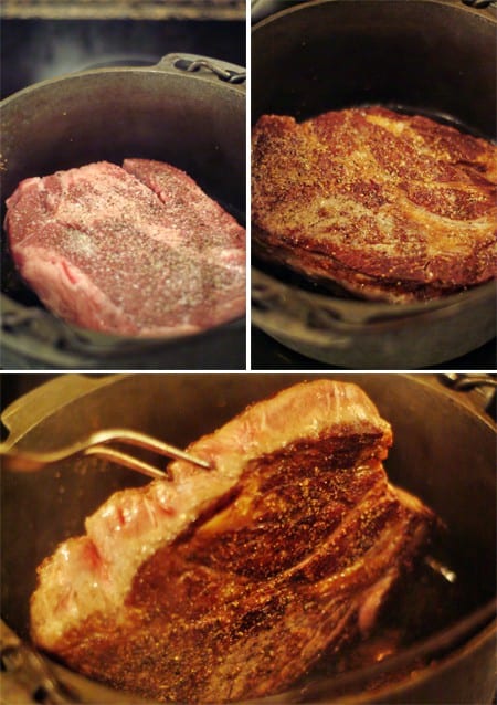 Browning the chuck roast on all sides.