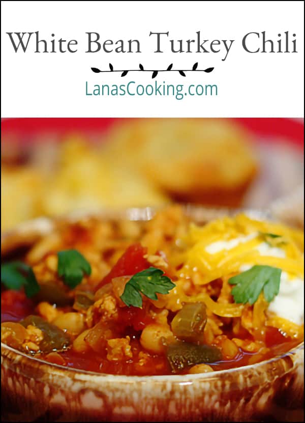 White Bean Turkey Chili is a quick and easy lighter chili made with ground turkey breast and Great Northern Beans in a red tomato sauce. https://www.lanascooking.com/white-bean-chili/