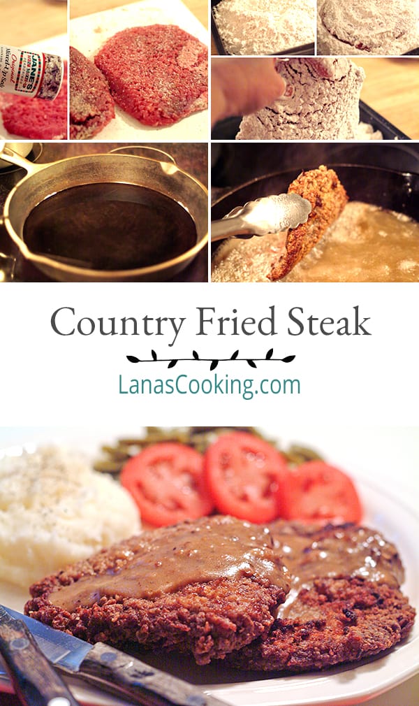 Country fried steak is an old deep south classic. Cubed round steak, well seasoned and dredged in flour then fried to a golden brown https://www.lanascooking.com/country-fried-steak