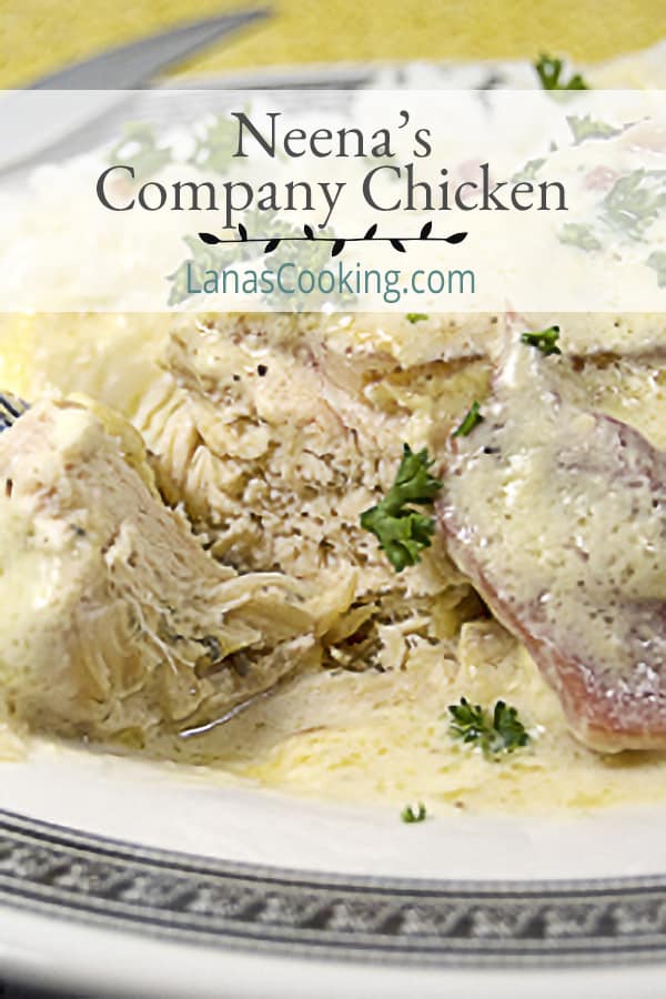 Neena's Company Chicken recipe is a twist on the classic using country ham in place of chipped beef. https://www.lanascooking.com/neenas-company-chicken/