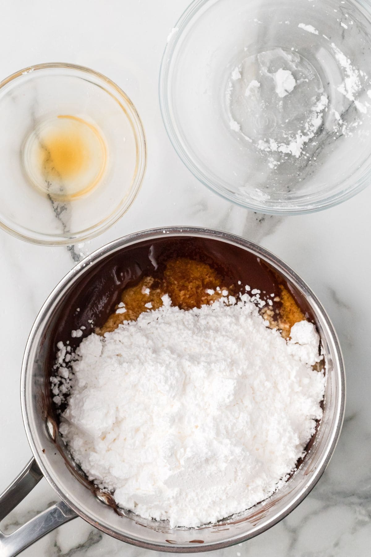 Confectioner's sugar and vanilla added to the icing.