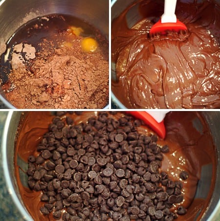 Begin mixing the Berry Glazed Chocolate Cake