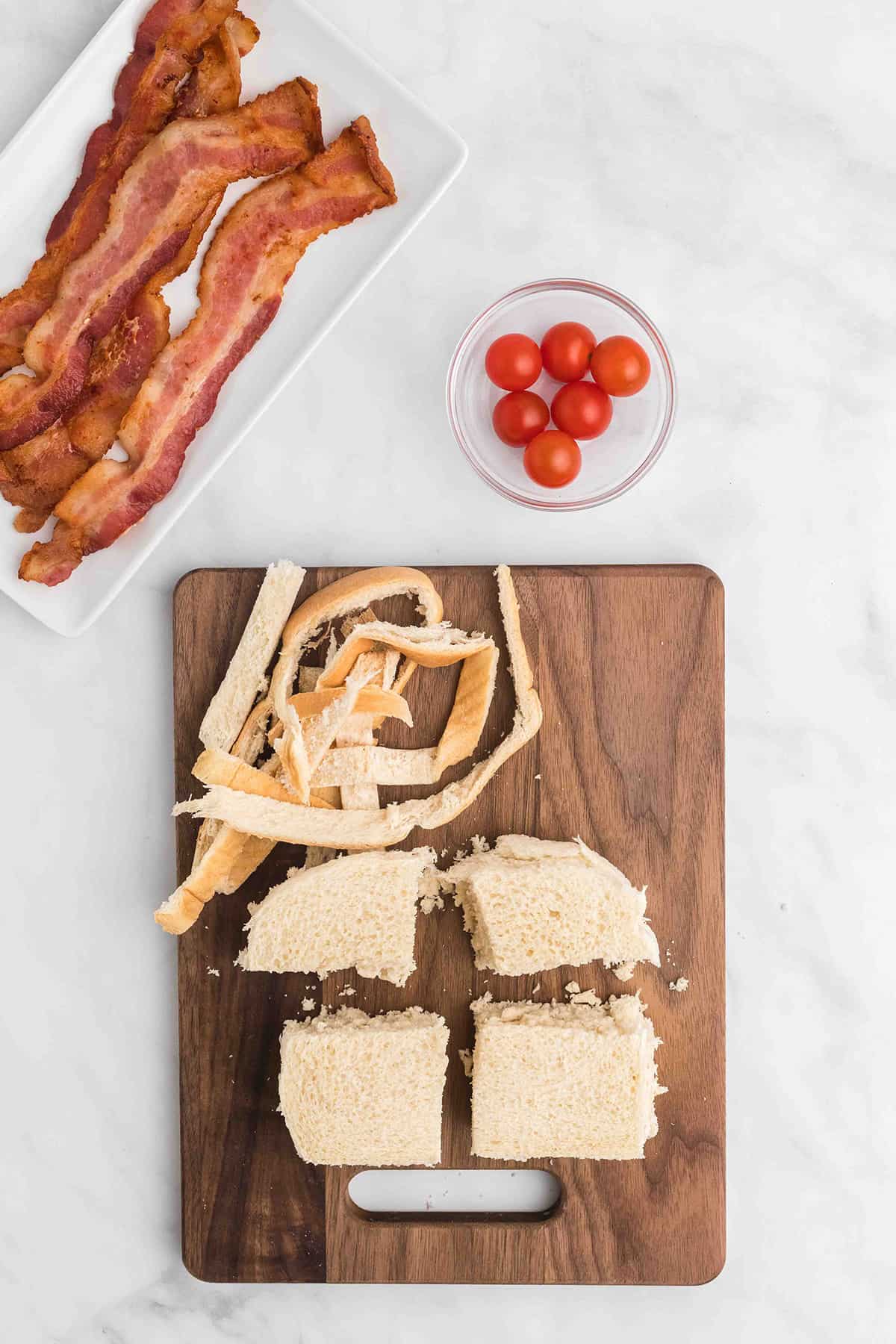 Bread cut into four pieces.