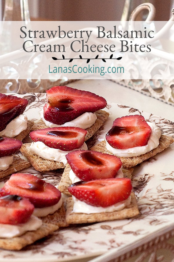 Strawberry Balsamic Cream Cheese Bites - an hors d'oeuvres with a lovely combination of sweet ripe strawberries, balsamic vinegar, and cracked black pepper. https://www.lanascooking.com/strawberry-balsamic-appetizer/