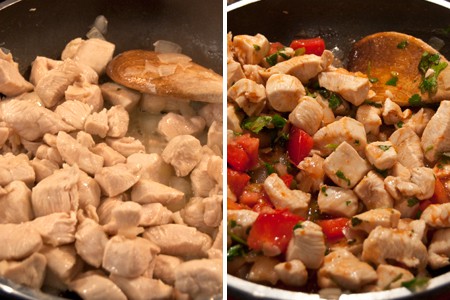 Chicken cooking in a skillet.