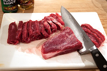 Sliced beef for beef and scallion stir fry