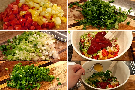 Photo collage of the vegetables being prepared.