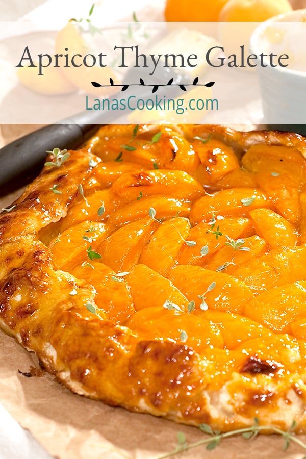 Apricot Thyme Galette is a freeform fruit tart made with an almond flour crust, fresh apricots and thyme. https://www.lanascooking.com/apricot-thyme-galette/