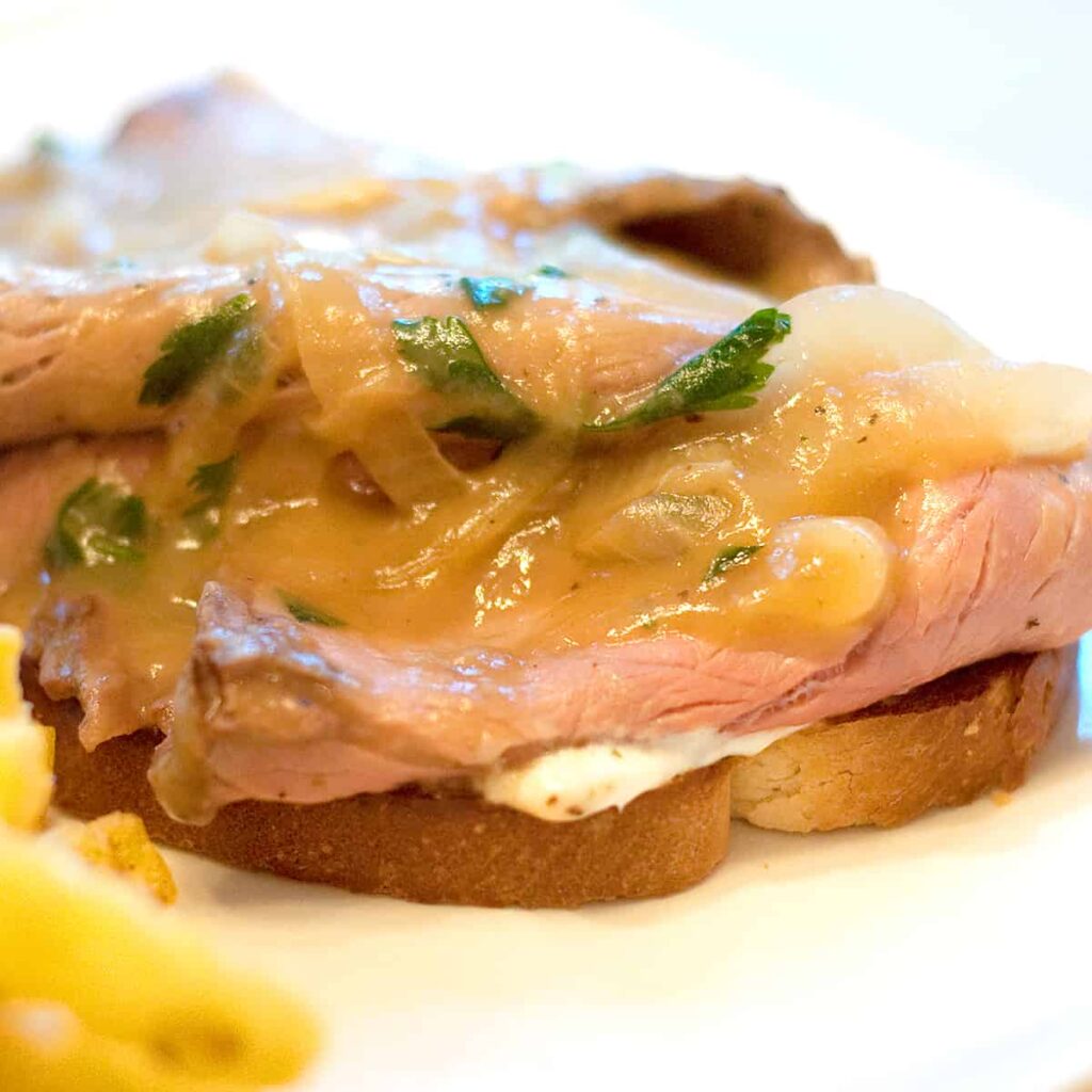 Hot Roast Beef Sandwich on a serving plate.