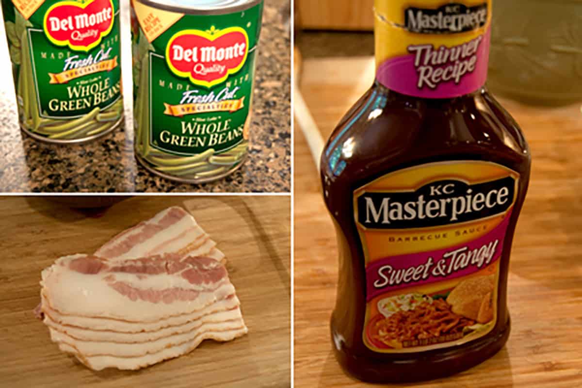 Barbecued Green Beans The ingredients you'll need to make barbecued green bean bundles.