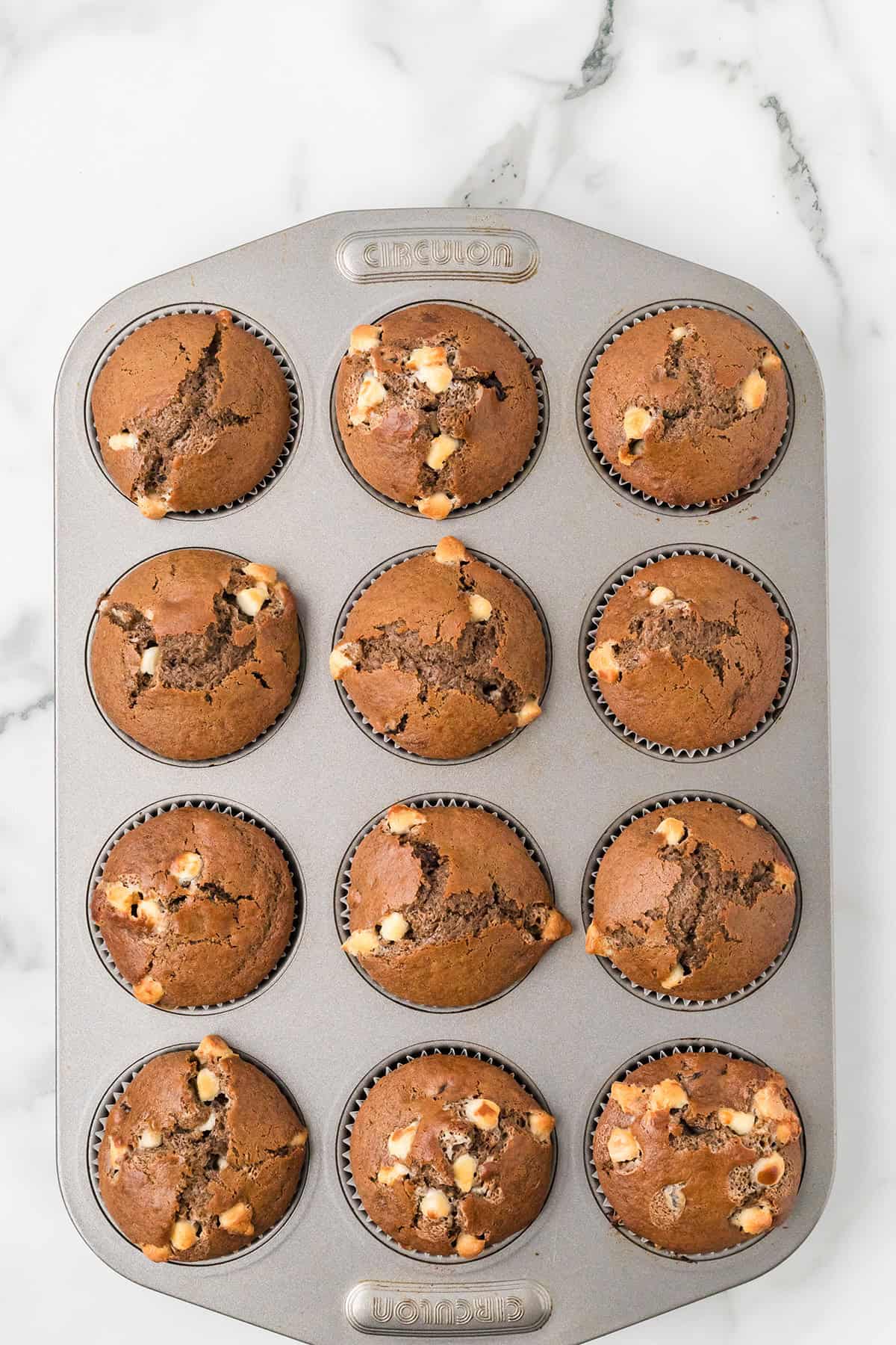 Baked muffins in a muffin pan.