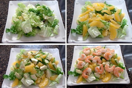 Collage of photos showing how to assemble the salad.