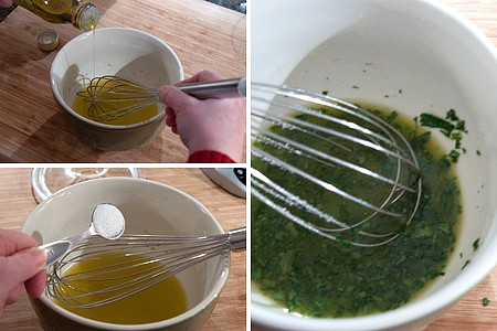 Photo collage showing how to make the dressing.