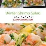 This Winter Shrimp Salad contains shrimp, avocado and orange sections on a bed of butter lettuce topped with a tangy citrus dressing. https://www.lanascooking.com/winter-shrimp-salad