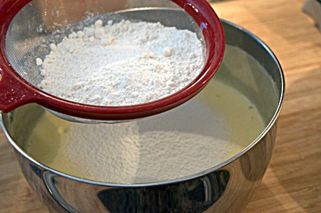 Sift flour into Angel Cake batter