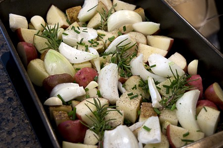 Place the vegetables in a baking pan
