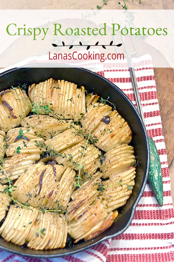 These crispy roasted potatoes are thinly sliced, layered with shallots, brushed with butter and oil, and cooked until golden brown and crispy. https://www.lanascooking.com/crispy-roasted-potatoes/