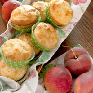 These Peaches and Cream Muffins are great for a light breakfast or snack. The batter which is rich with sour cream and butter makes up in minutes. https://www.lanascooking.com/peaches-and-cream-muffins/