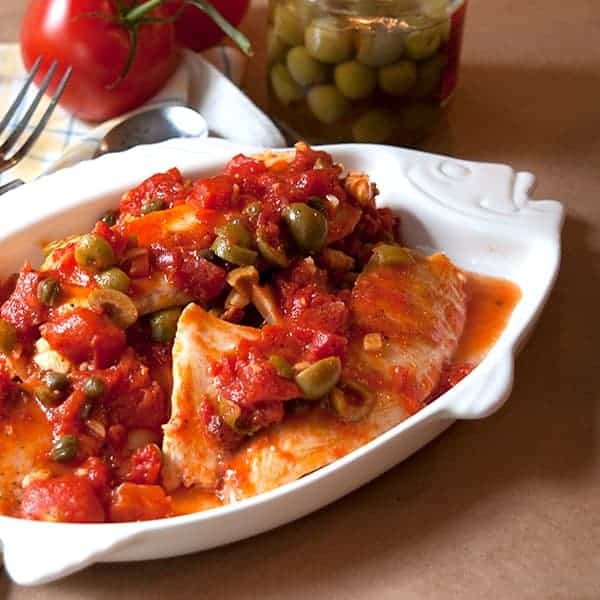 tilapia veracruz with tomato, olive and caper sauce