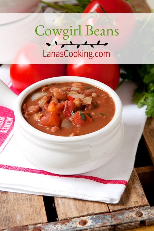Cowgirl Beans - Budget-friendly dried pinto beans cooked with tomato, jalapeno and onion. https://www.lanascooking.com/cowgirl-beans/